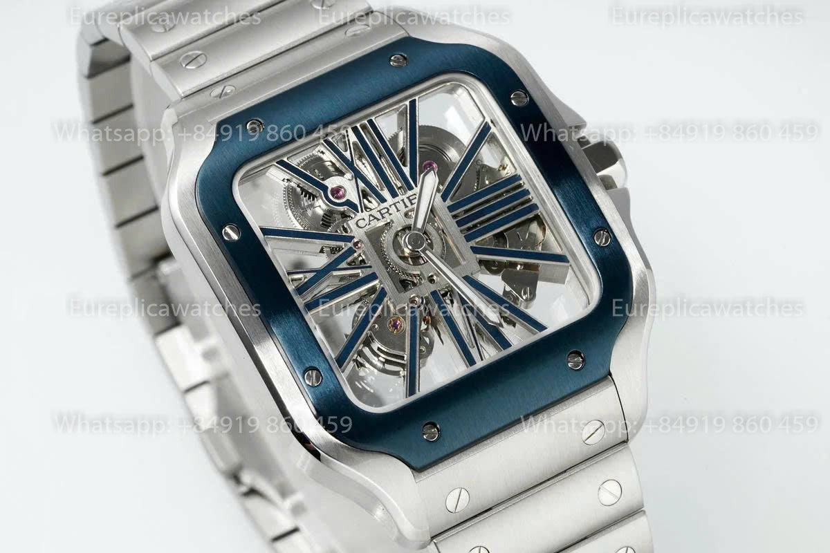 Rich Factory  Cartier Santos Skeleton RF Factory Blue Steel Strap