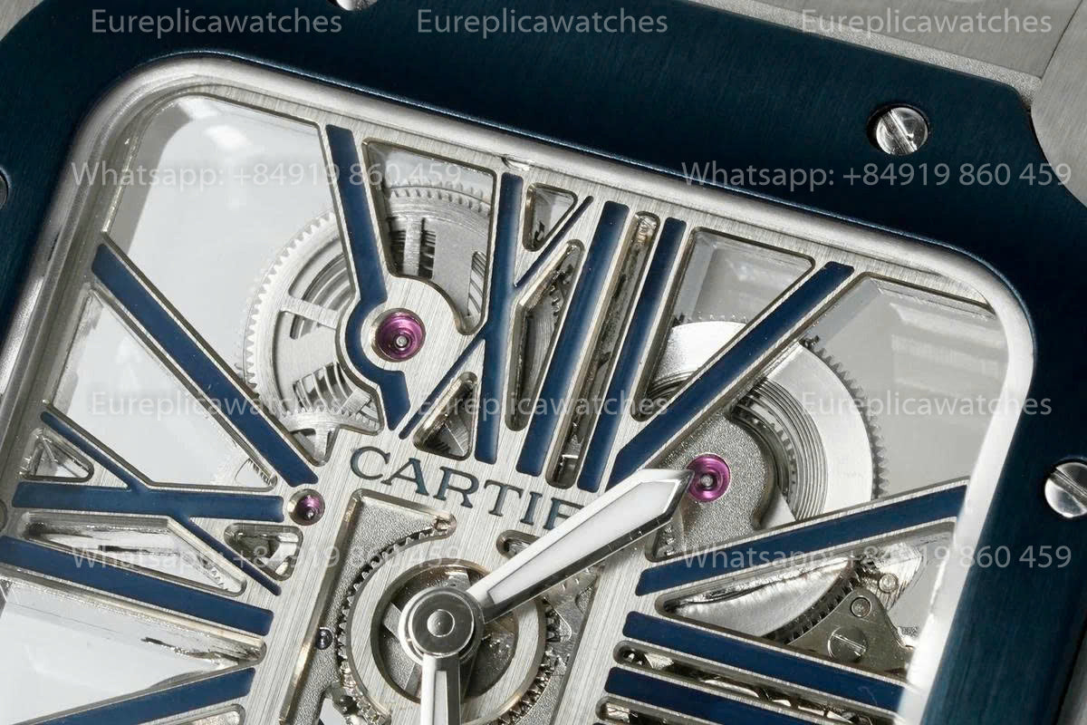Rich Factory  Cartier Santos Skeleton RF Factory Blue Steel Strap