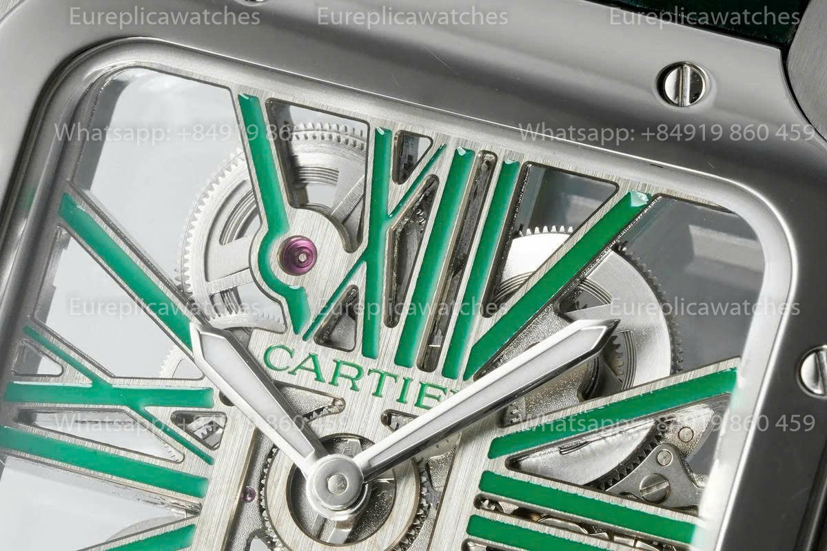 Rich Factory  Cartier Santos Skeleton RF Factory Green Leather Strap