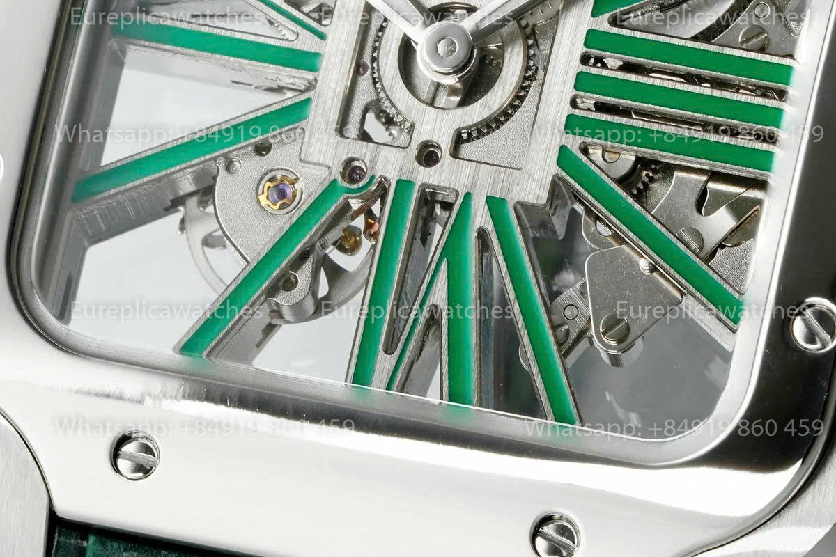 Rich Factory  Cartier Santos Skeleton RF Factory Green Leather Strap