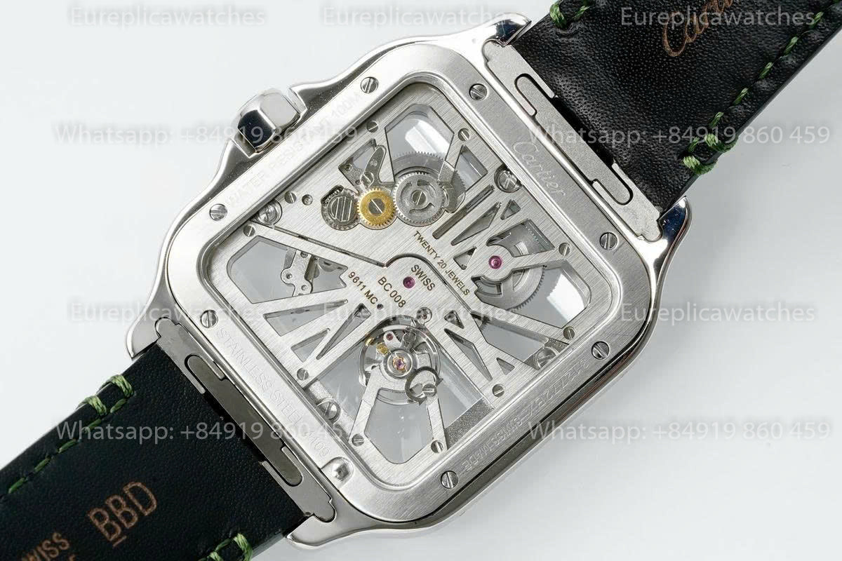 Rich Factory  Cartier Santos Skeleton RF Factory Green Leather Strap