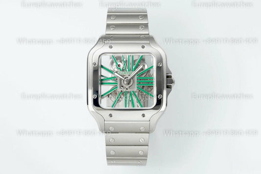 Rich Factory  Cartier Santos Skeleton RF Factory Green dial Steel Strap