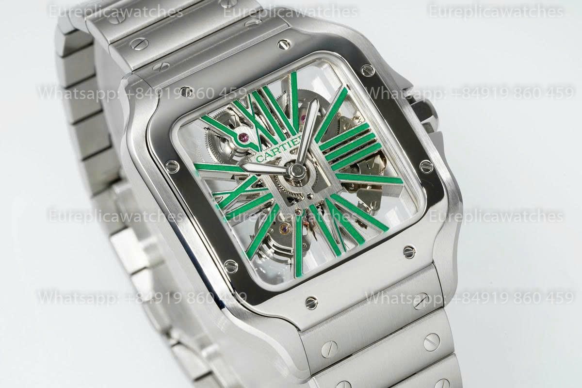 Rich Factory  Cartier Santos Skeleton RF Factory Green dial Steel Strap