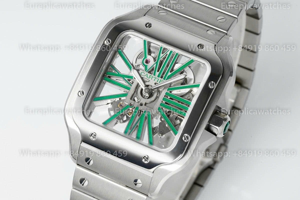 Rich Factory  Cartier Santos Skeleton RF Factory Green dial Steel Strap