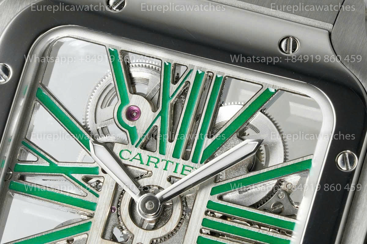 Rich Factory  Cartier Santos Skeleton RF Factory Green dial Steel Strap