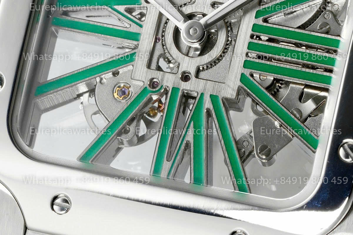 Rich Factory  Cartier Santos Skeleton RF Factory Green dial Steel Strap