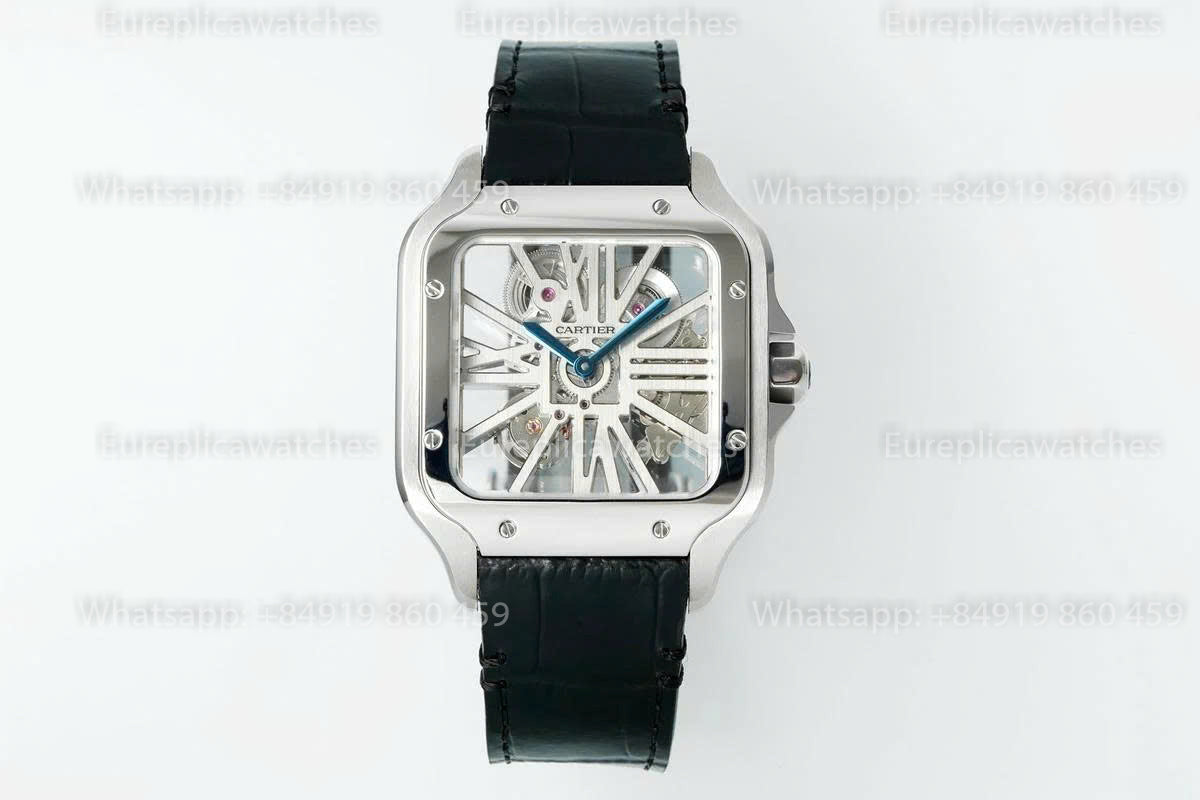 Rich Factory  Cartier Santos Skeleton RF Factory White Leather Strap