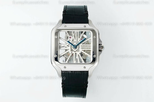 Rich Factory  Cartier Santos Skeleton RF Factory White Leather Strap