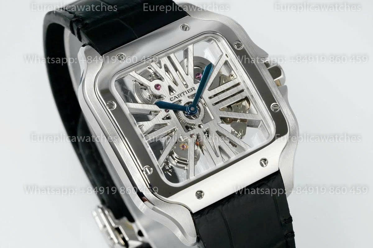 Rich Factory  Cartier Santos Skeleton RF Factory White Leather Strap