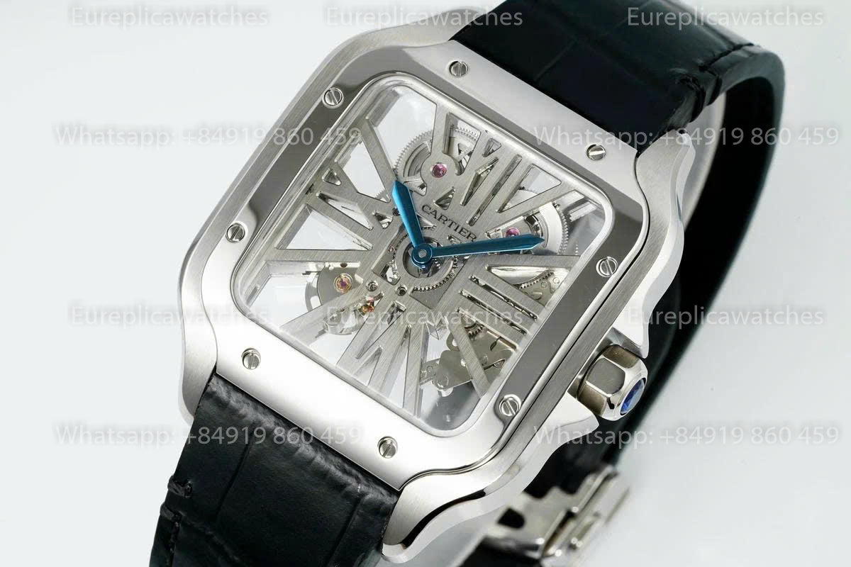 Rich Factory  Cartier Santos Skeleton RF Factory White Leather Strap