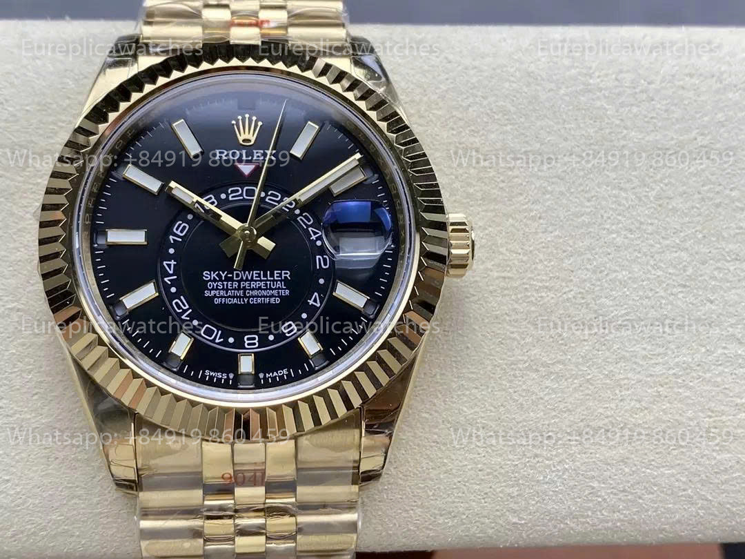 Noob Factory Rolex Sky-Dweller M336938 Gelbgold Schwarzes Zifferblatt