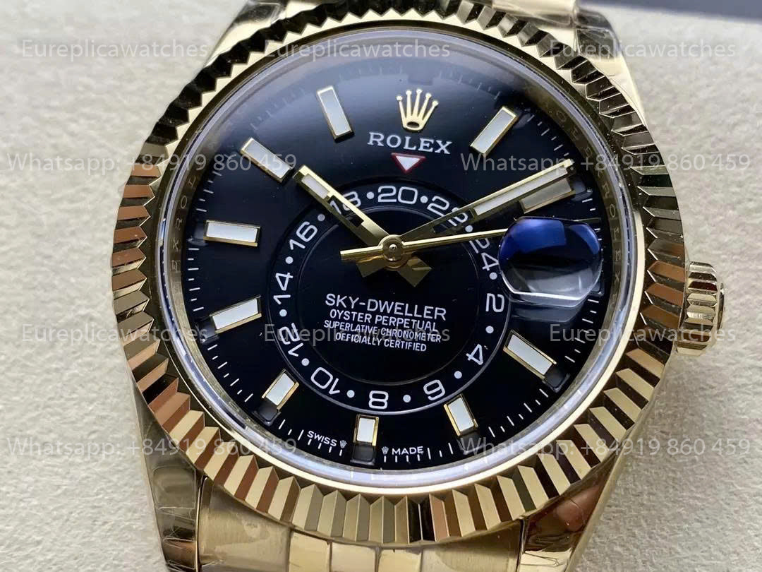 Noob Factory Rolex Sky-Dweller M336938 Gelbgold Schwarzes Zifferblatt