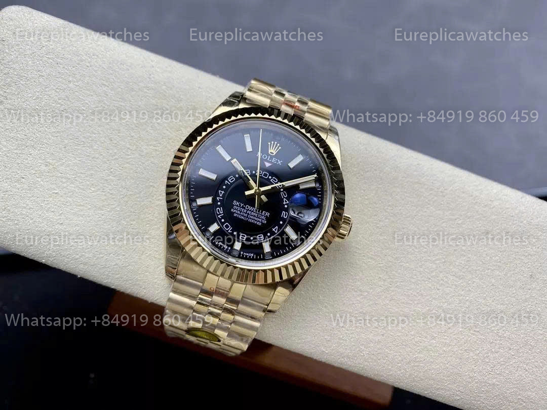 Noob Factory Rolex Sky-Dweller M336938 Gelbgold Schwarzes Zifferblatt