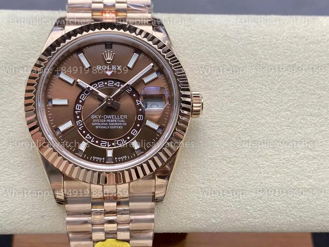 Noob Factory Rolex Sky Dweller M336935 Rose Gold Brown Dial