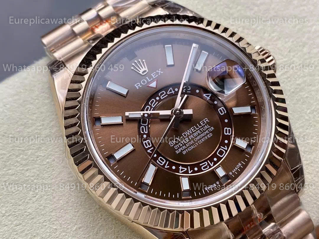 Noob Factory Rolex Sky Dweller M336935 Rose Gold Brown Dial