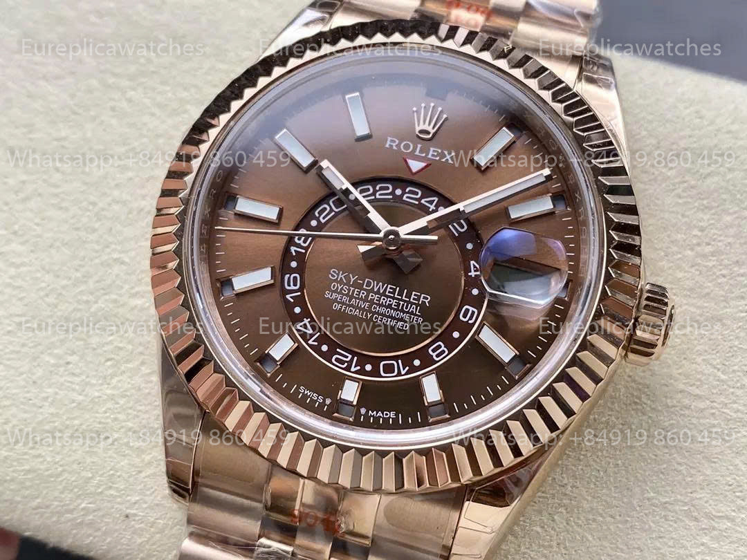 Noob Factory Rolex Sky Dweller M336935 Rose Gold Brown Dial