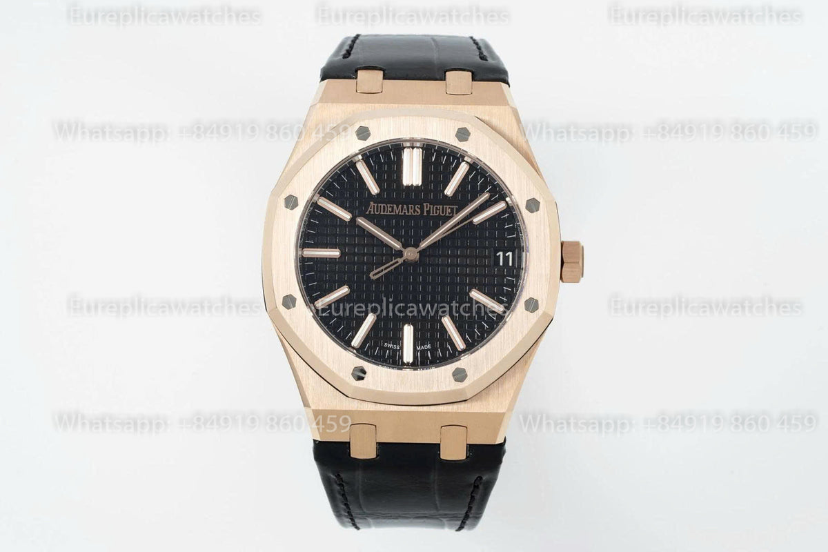 DDF Factory Audemars Piguet Royal Oak 15510ST 41mm Black Dial Leather Strap Rose Gold