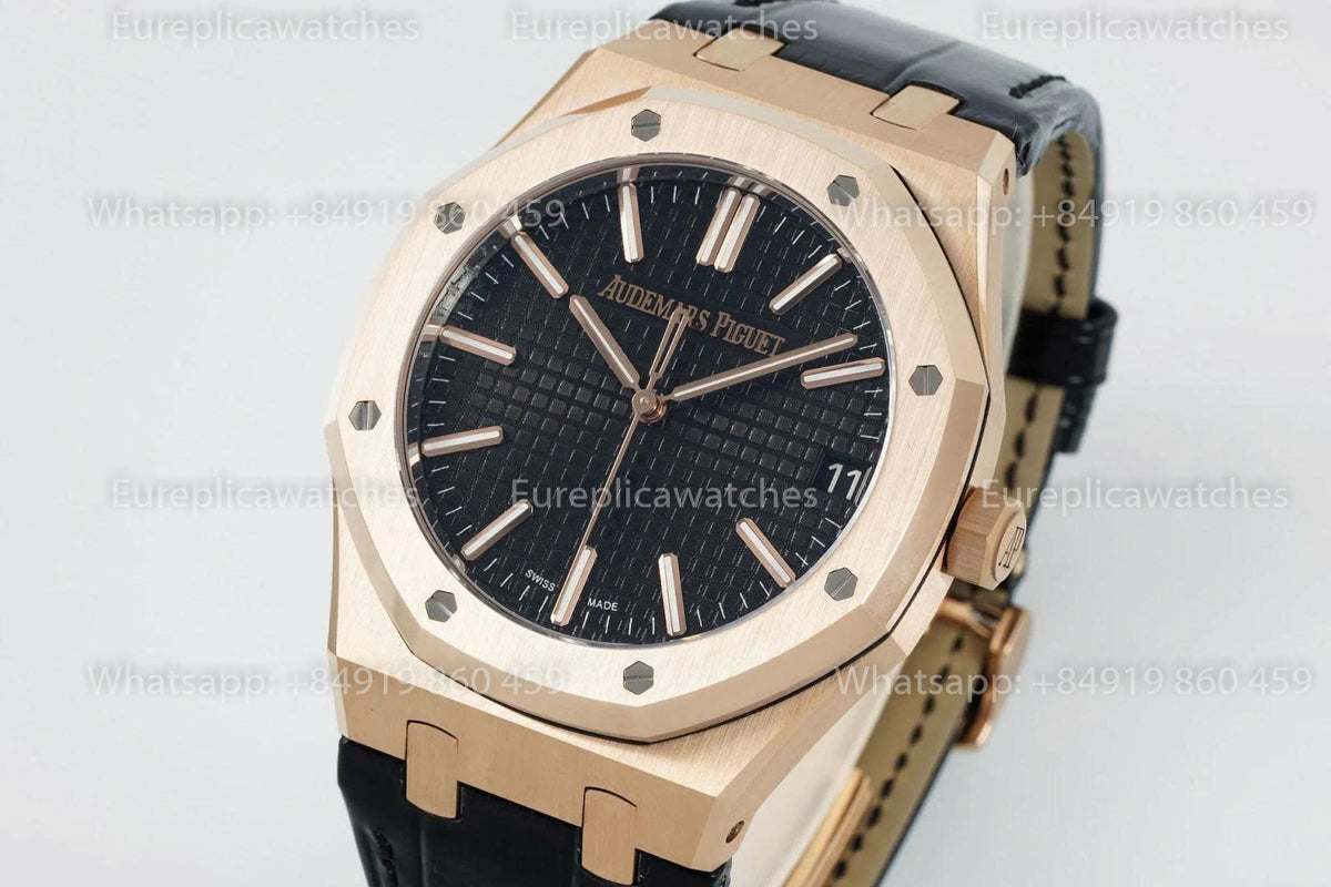 DDF Factory Audemars Piguet Royal Oak 15510ST 41mm Black Dial Leather Strap Rose Gold