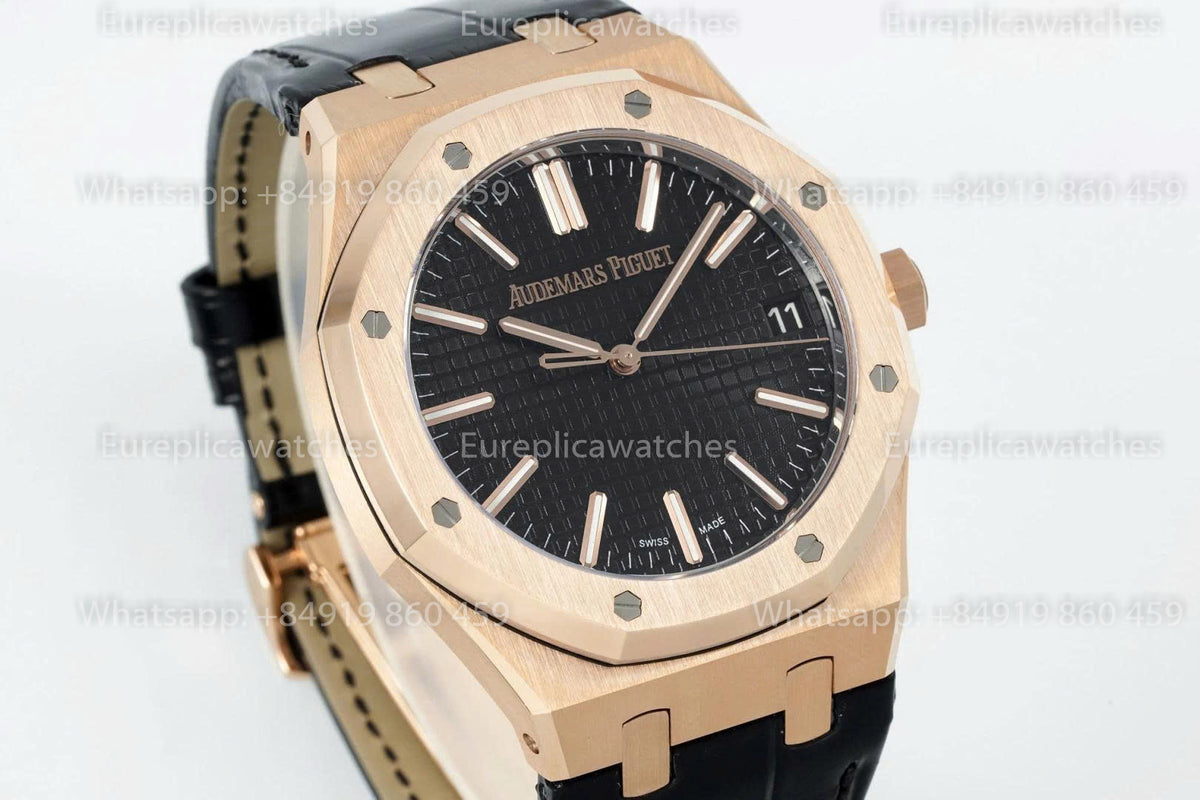 DDF Factory Audemars Piguet Royal Oak 15510ST 41mm Black Dial Leather Strap Rose Gold