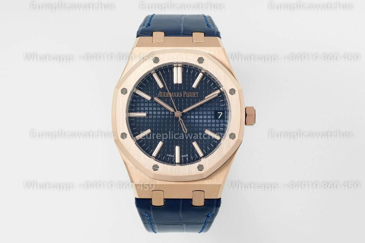 DDF Factory Audemars Piguet Royal Oak 15510ST 41mm Blue Dial Leather Strap Rose Gold