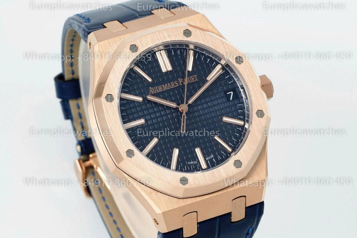 DDF Factory Audemars Piguet Royal Oak 15510ST 41mm Blue Dial Leather Strap Rose Gold