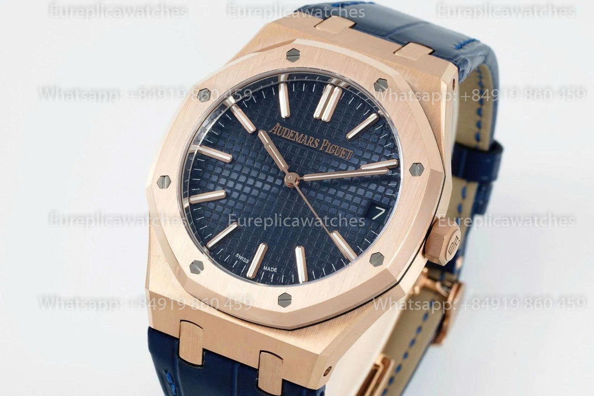 DDF Factory Audemars Piguet Royal Oak 15510ST 41mm Blue Dial Leather Strap Rose Gold