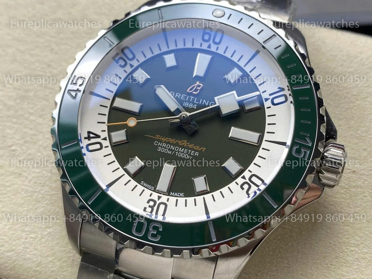 TF Factory Breitling Superocean 44 Green Bezel and Stainless Steel Strap
