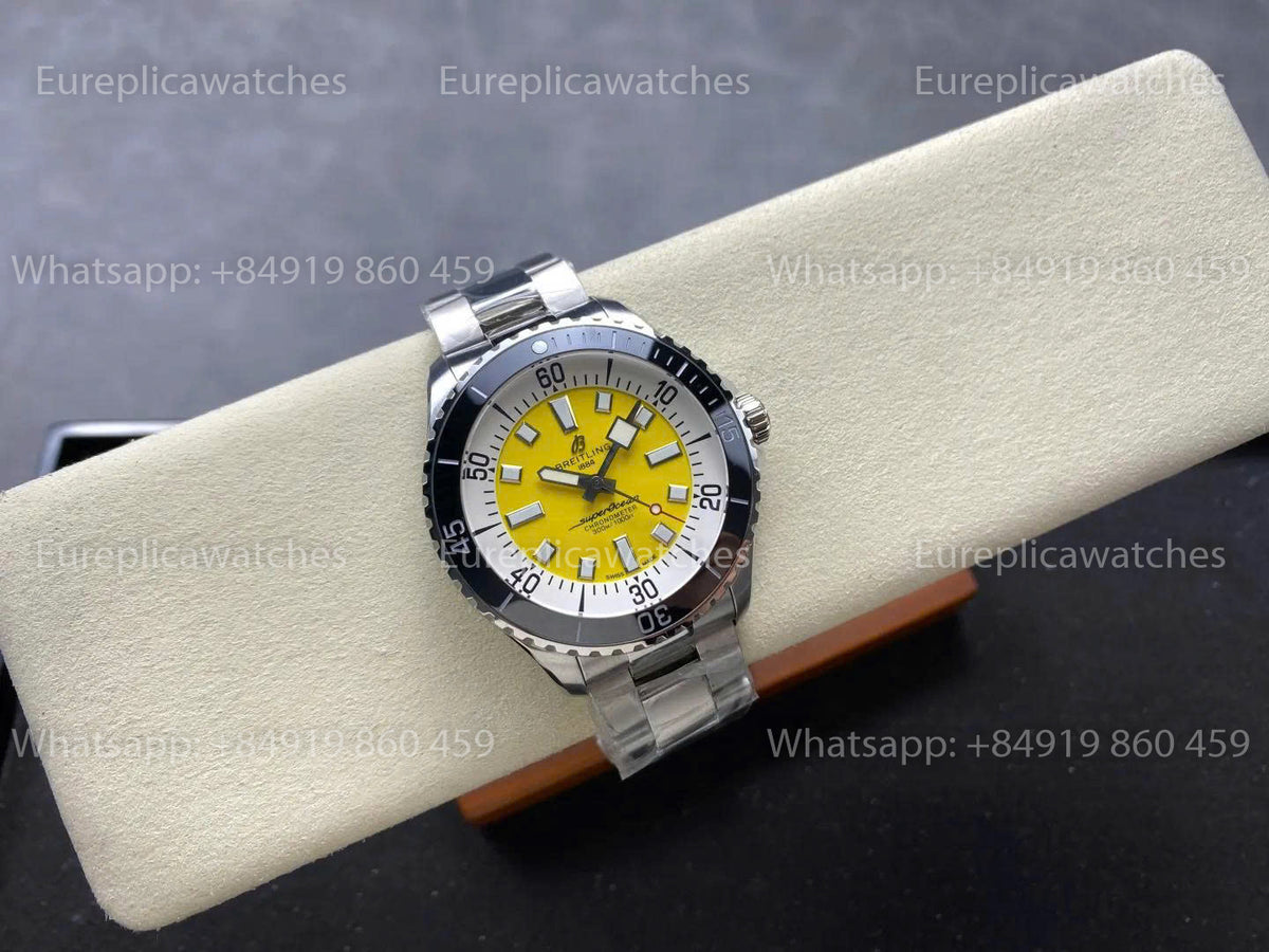 TF Factory Breitling Superocean 44 Black Bezel Yellow Dial and Stainless Steel Strap