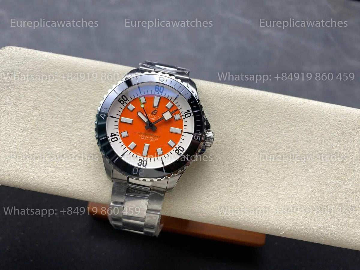 TF Factory Breitling Superocean 44 Black Bezel Orange Dial and Stainless Steel Strap