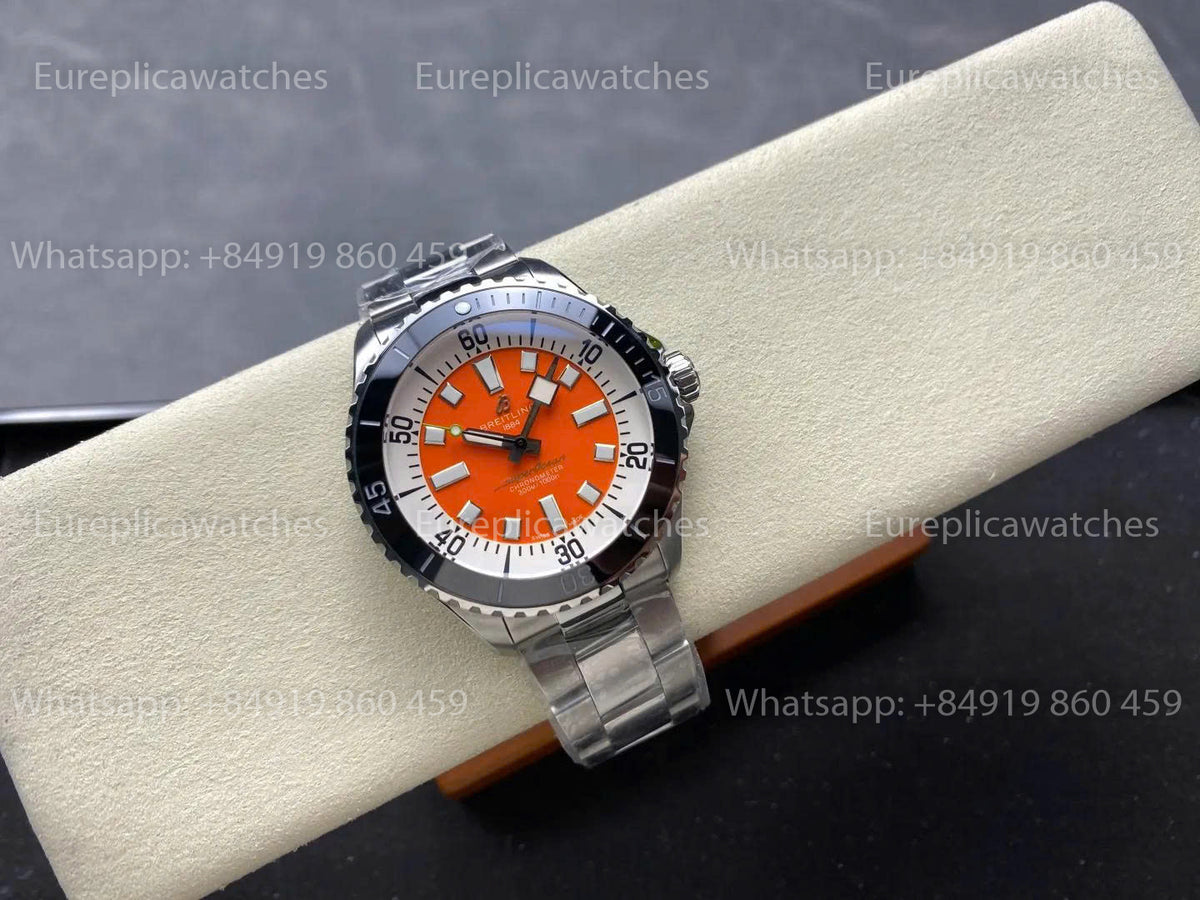 TF Factory Breitling Superocean 44 Black Bezel Orange Dial and Stainless Steel Strap