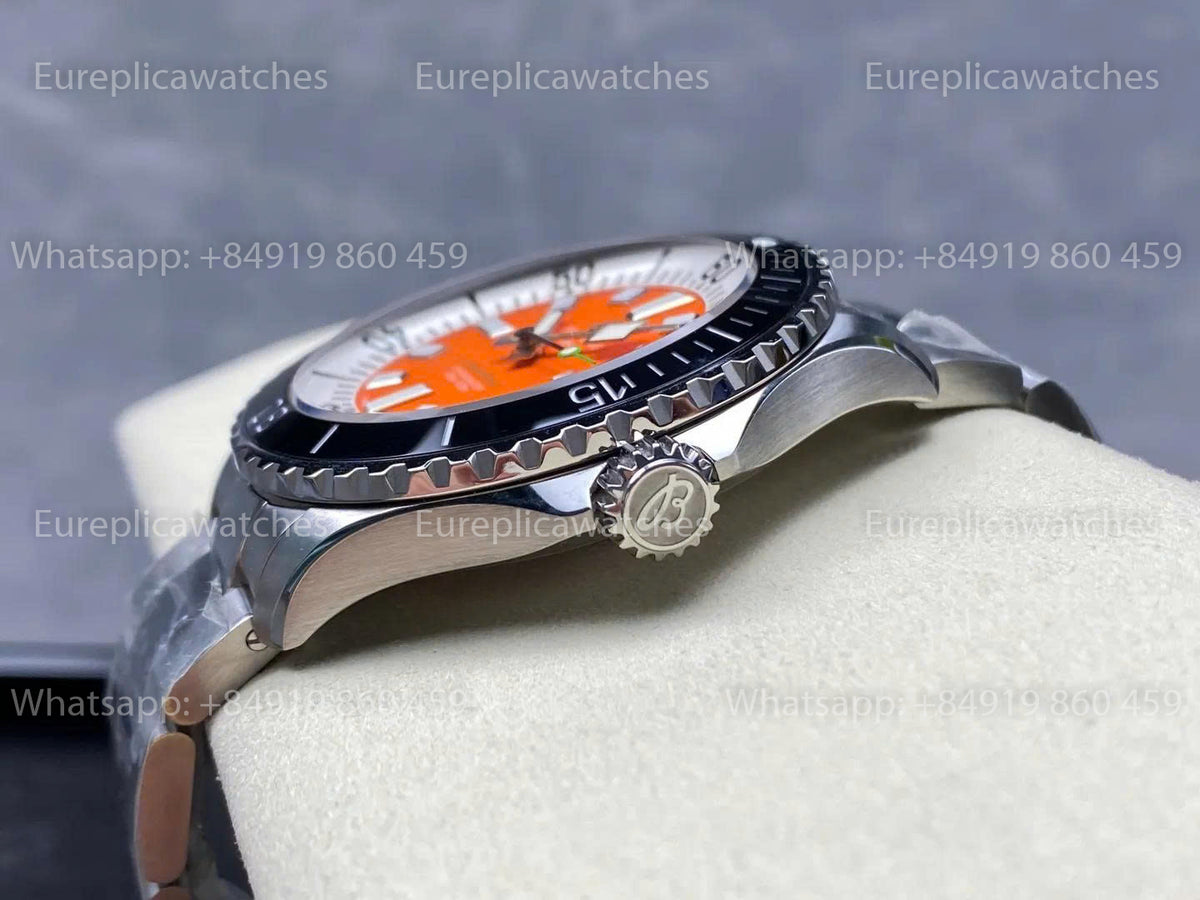 TF Factory Breitling Superocean 44 Black Bezel Orange Dial and Stainless Steel Strap