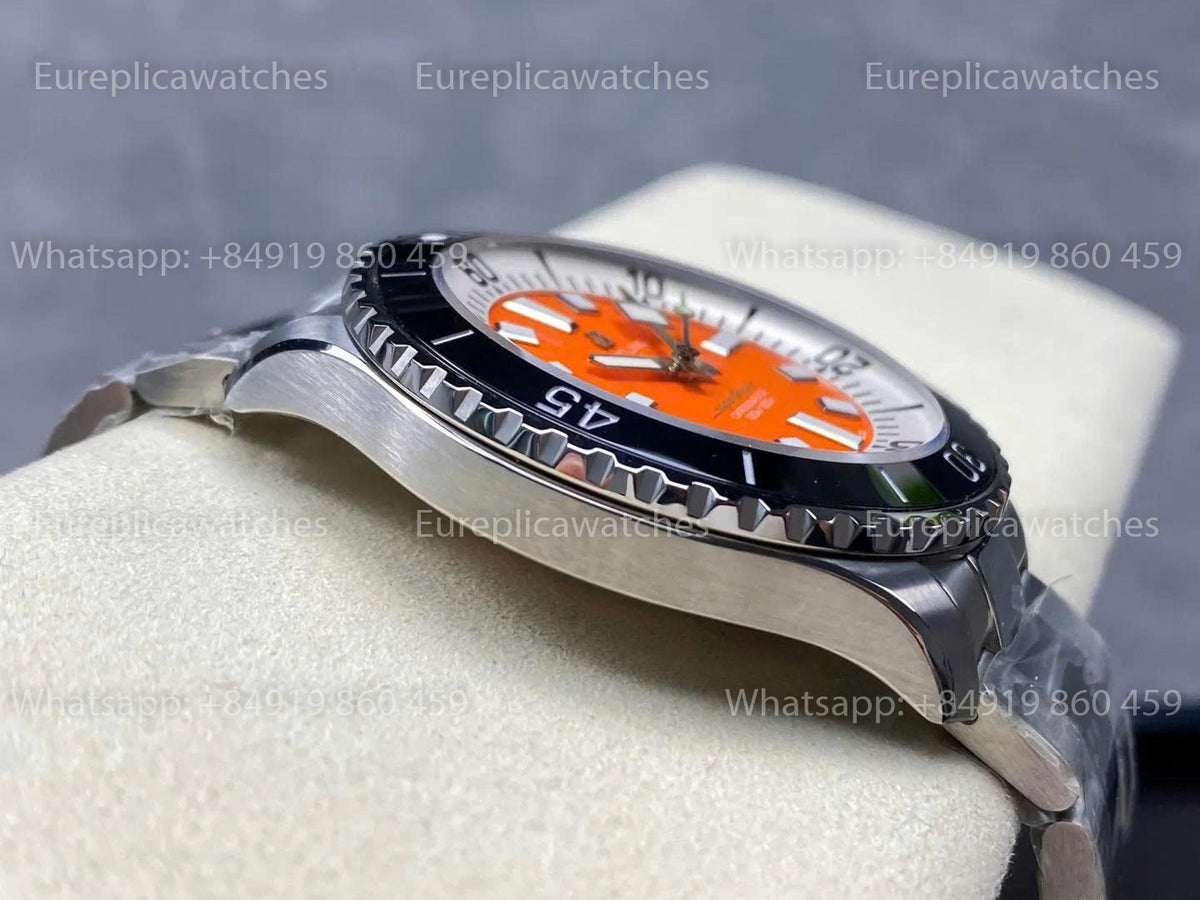 TF Factory Breitling Superocean 44 Black Bezel Orange Dial and Stainless Steel Strap