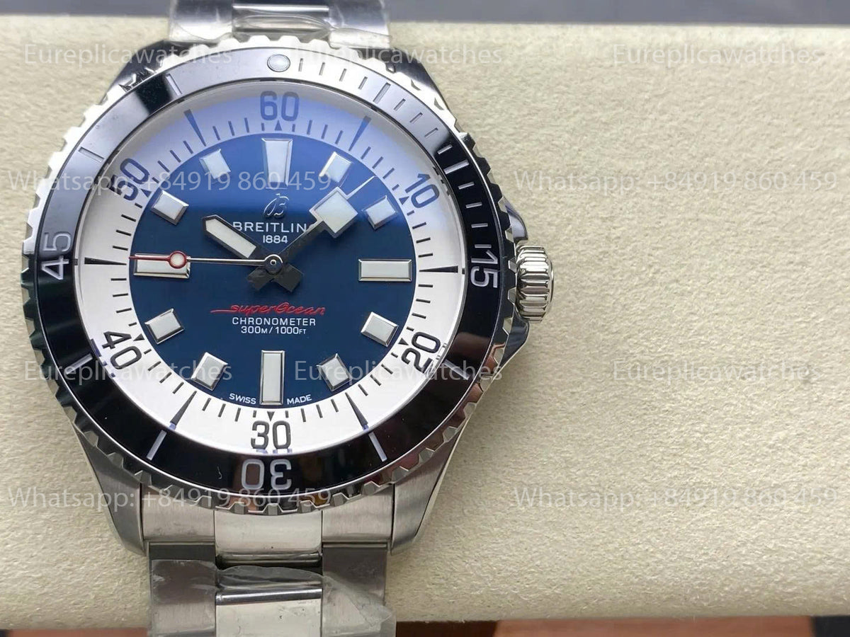 TF Factory Breitling Superocean 44 Black Bezel Blue Dial and Stainless Steel Strap