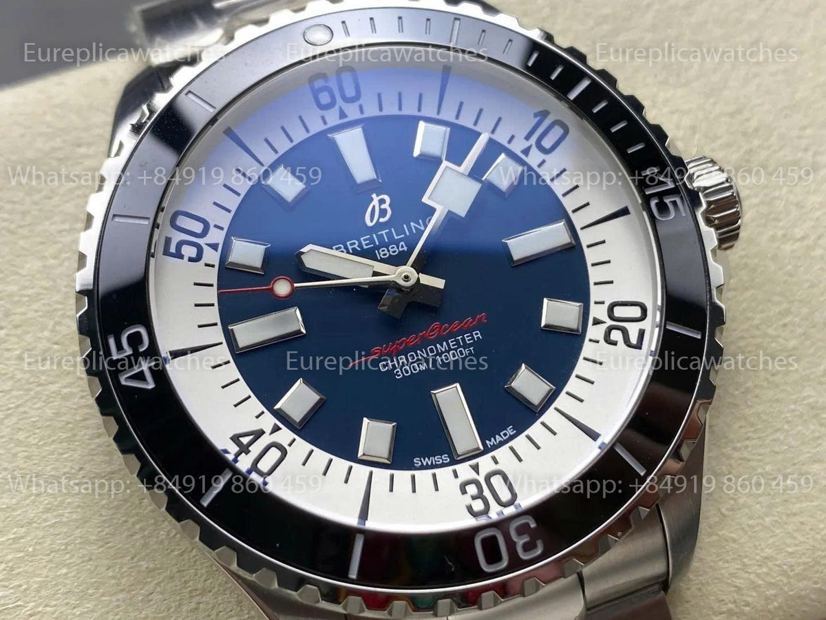 TF Factory Breitling Superocean 44 Black Bezel Blue Dial and Stainless Steel Strap