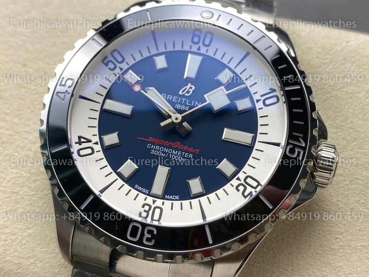 TF Factory Breitling Superocean 44 Black Bezel Blue Dial and Stainless Steel Strap