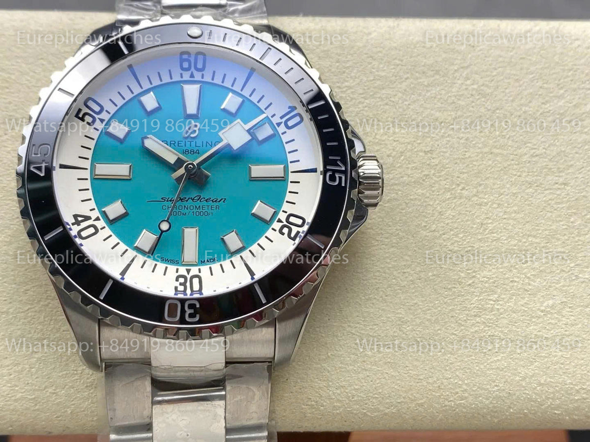 TF Factory Breitling Superocean 44 Black Bezel Turquoise Dial and Stainless Steel Strap
