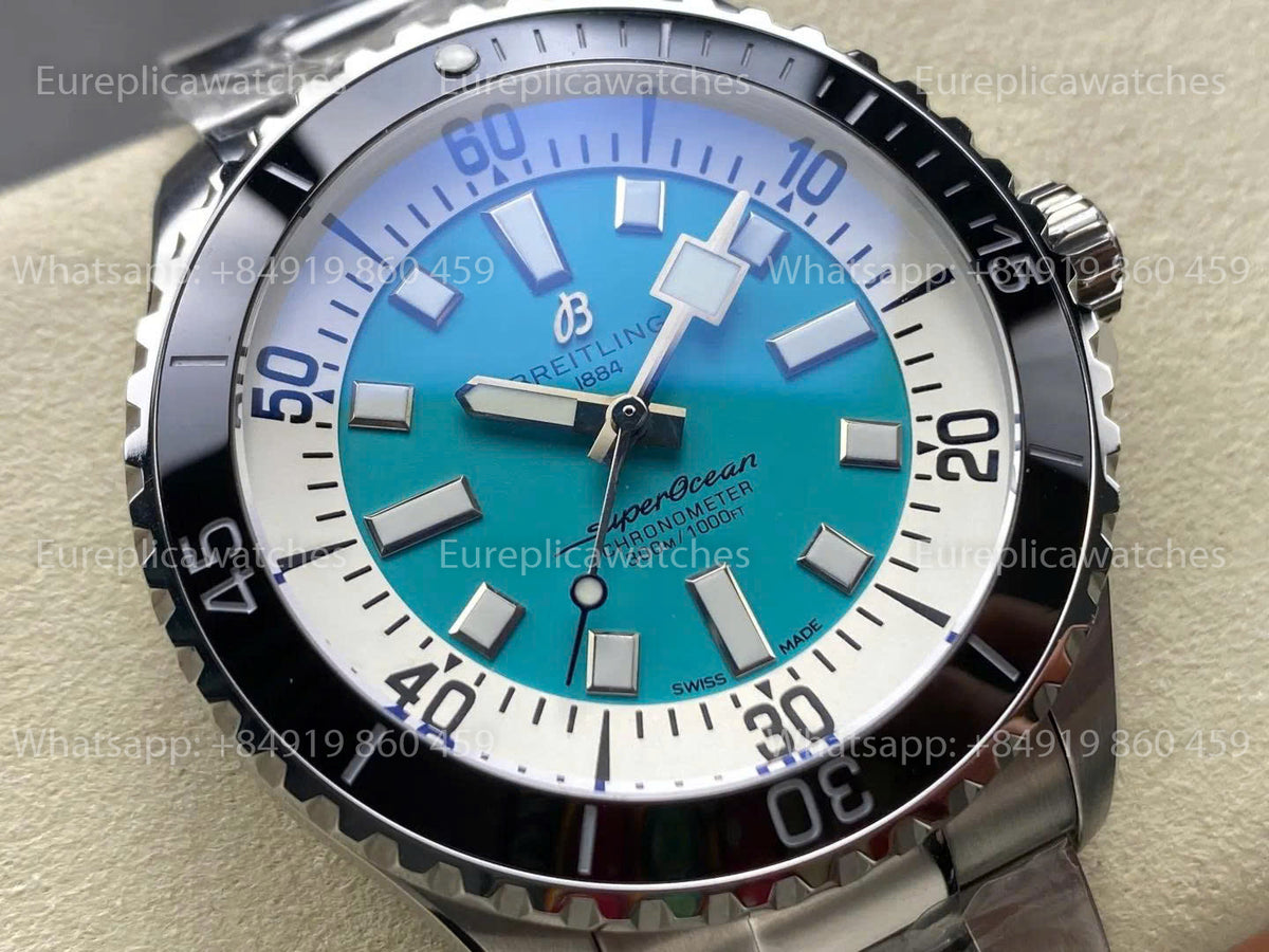 TF Factory Breitling Superocean 44 Black Bezel Turquoise Dial and Stainless Steel Strap