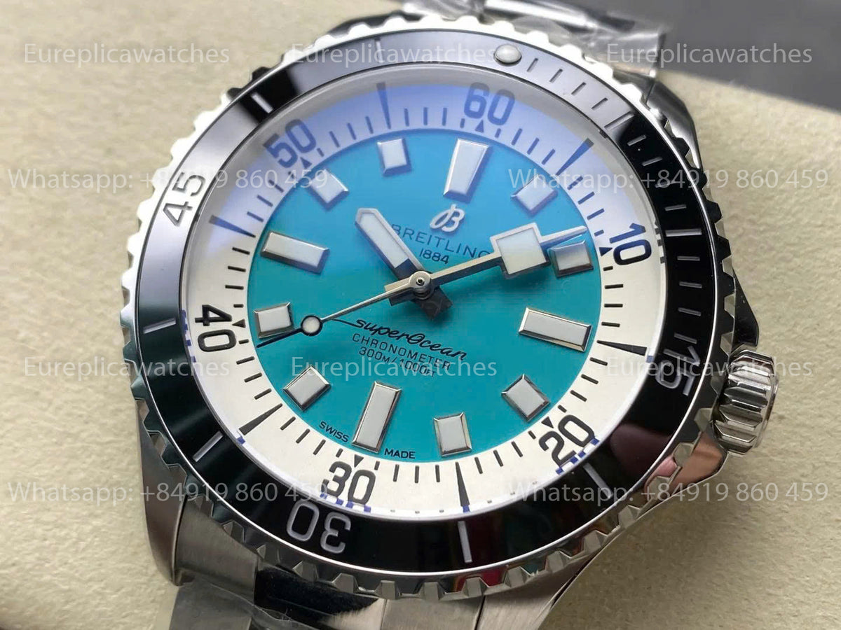 TF Factory Breitling Superocean 44 Black Bezel Turquoise Dial and Stainless Steel Strap