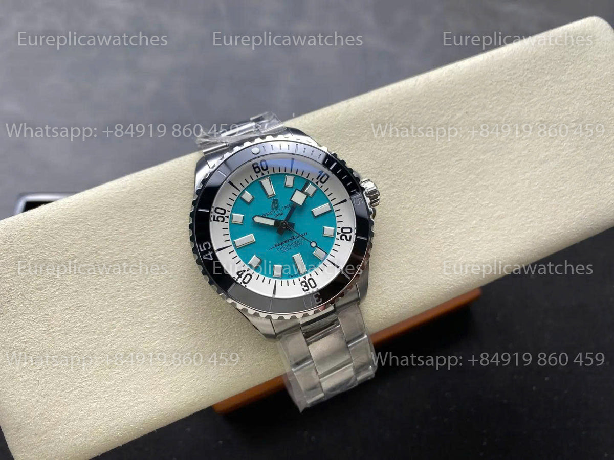 TF Factory Breitling Superocean 44 Black Bezel Turquoise Dial and Stainless Steel Strap