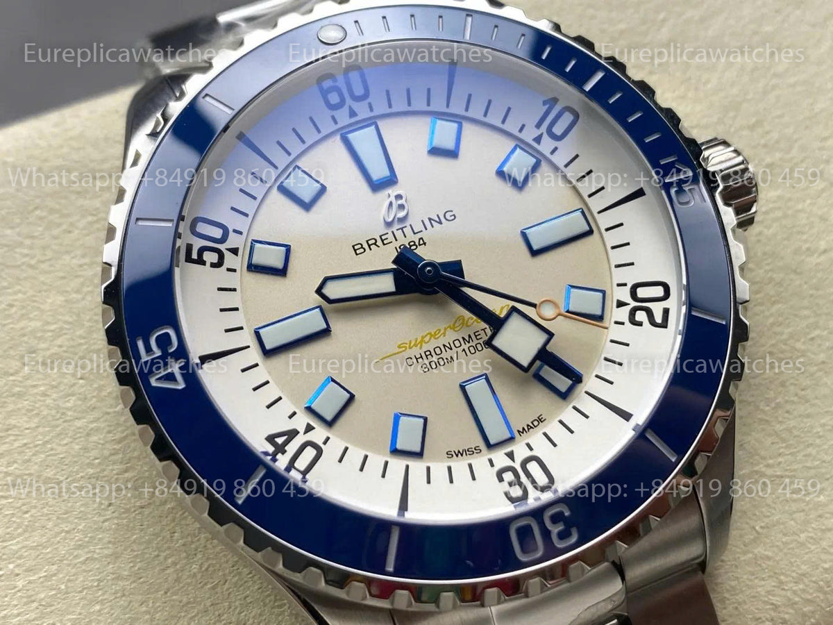 TF Factory Breitling Superocean 44 Blue Bezel and White Dial SS strap