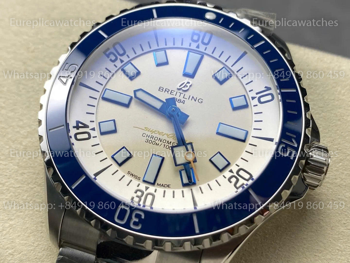 TF Factory Breitling Superocean 44 Blue Bezel and White Dial SS strap