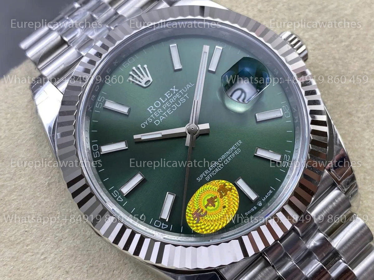 VS Factory Rolex Datejust 41mm 126334 V3 – Grünes Strichindex-Zifferblatt | Unruh mit freier Spirale