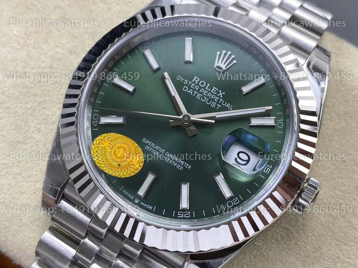 VS Factory Rolex Datejust 41mm 126334 V3 – Grünes Strichindex-Zifferblatt | Unruh mit freier Spirale