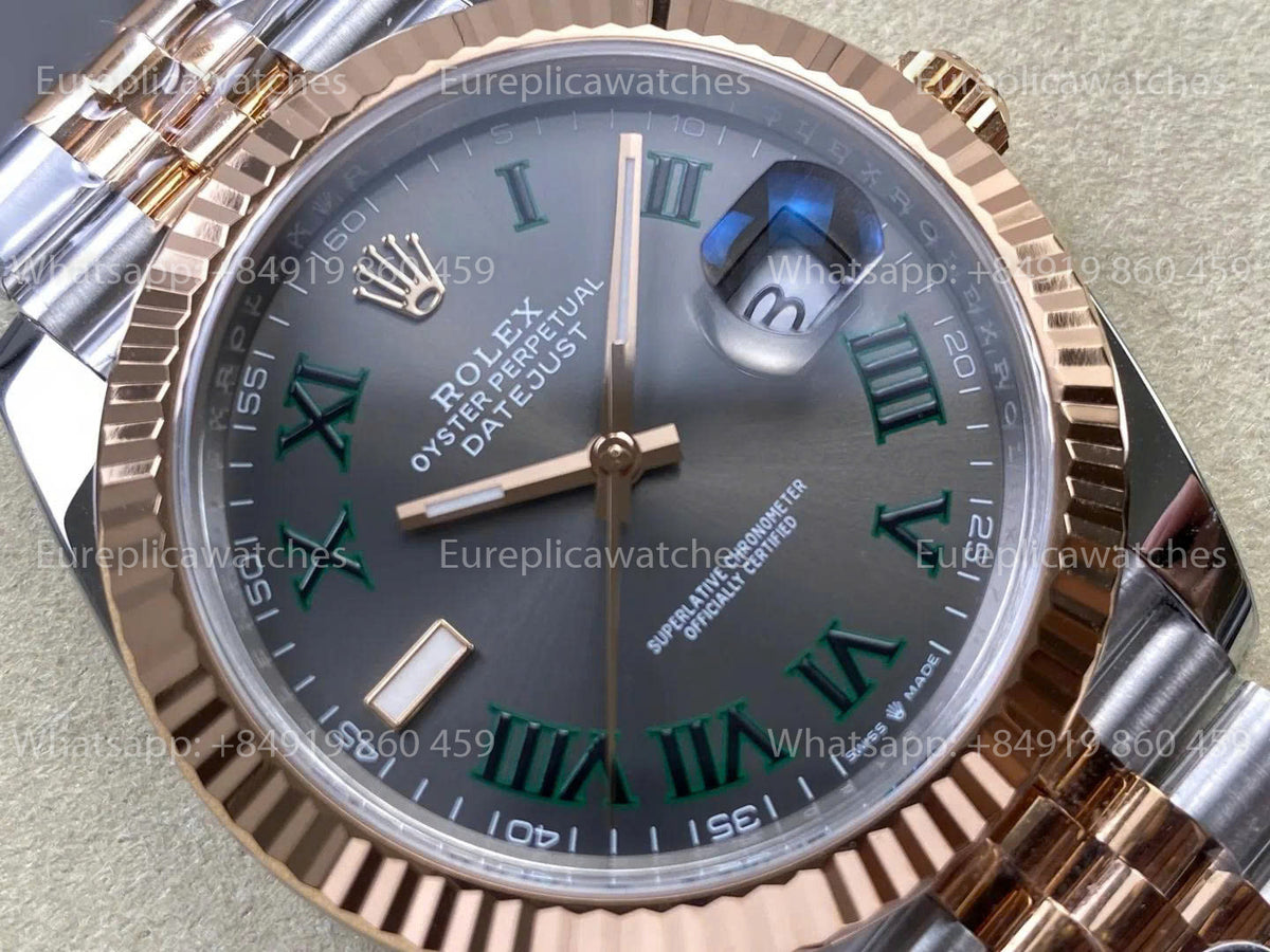 RWF Factory Rolex Datejust 41mm 126331-0016 – Weighted Rose Gold JH 3235 Free-Sprung Wimbledon Dial