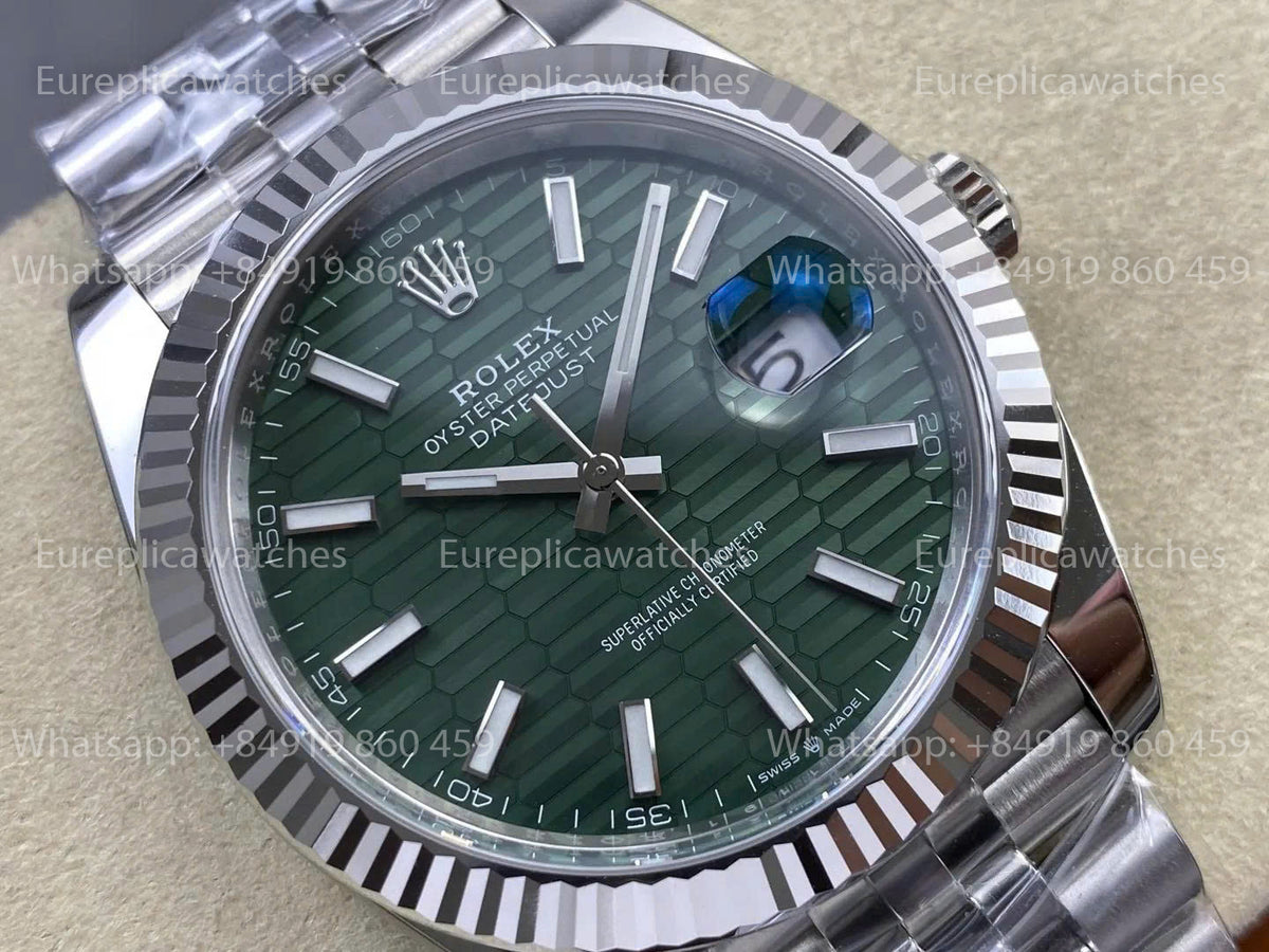 RWF Factory Rolex Datejust 41mm 126334-0030 – Grünes strukturiertes Zifferblatt | JH3235 freischwingende Unruh