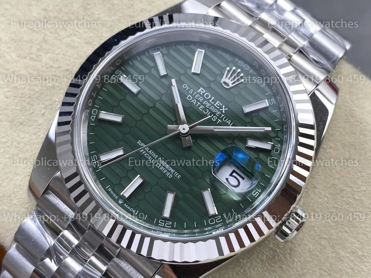 RWF Factory Rolex Datejust 41mm 126334-0030 – Grünes strukturiertes Zifferblatt | JH3235 freischwingende Unruh