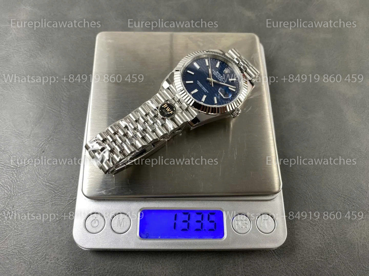 RWF Factory Rolex Datejust 41mm 126334-0032 – Blaues strukturiertes Zifferblatt | JH3235 freischwingende Unruh