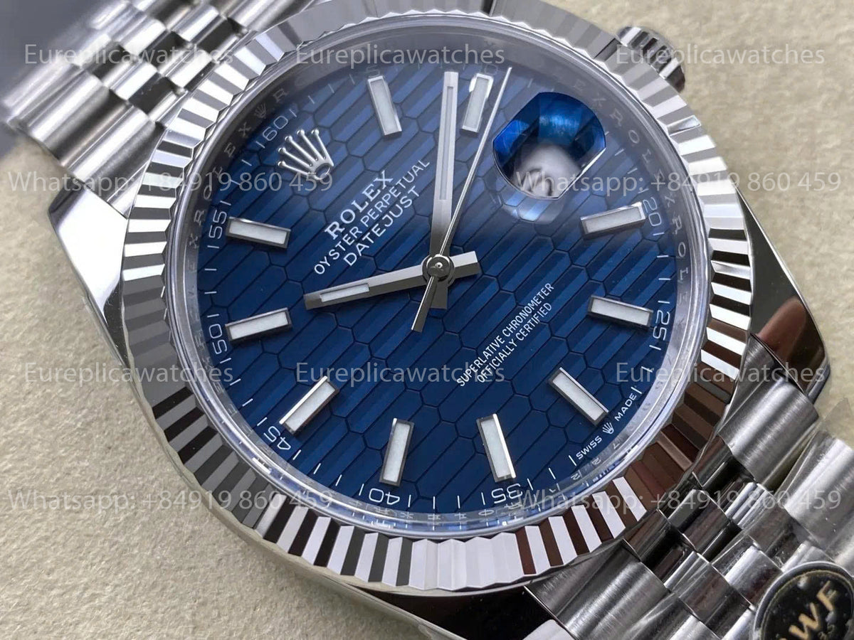 RWF Factory Rolex Datejust 41mm 126334-0032 – Blaues strukturiertes Zifferblatt | JH3235 freischwingende Unruh