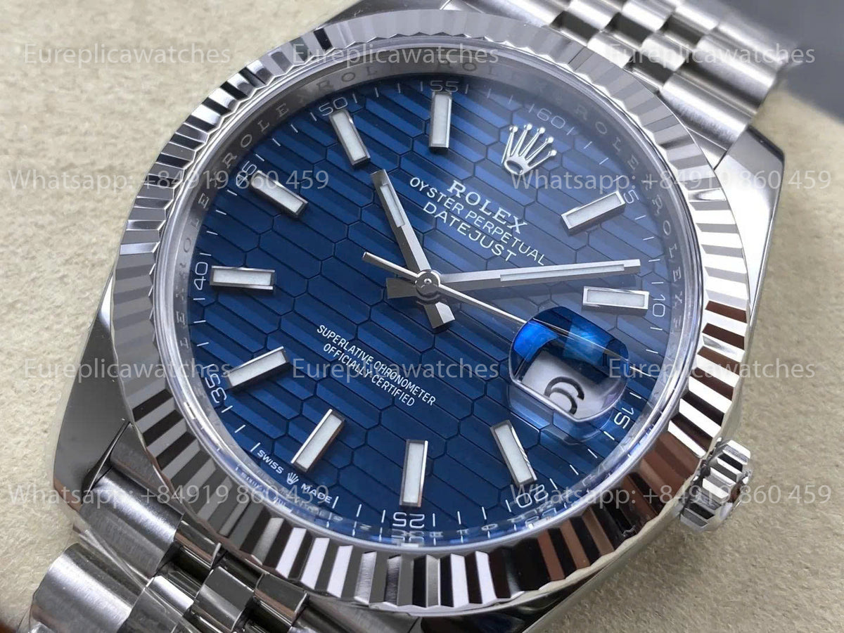 RWF Factory Rolex Datejust 41mm 126334-0032 – Blaues strukturiertes Zifferblatt | JH3235 freischwingende Unruh
