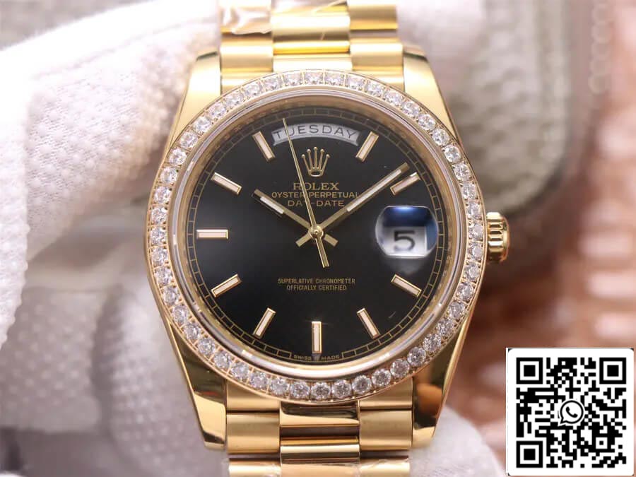 Rolex Day Date 40 mm 1:1 Best Edition EW Factory Gelbgold mit schwarzem Zifferblatt
